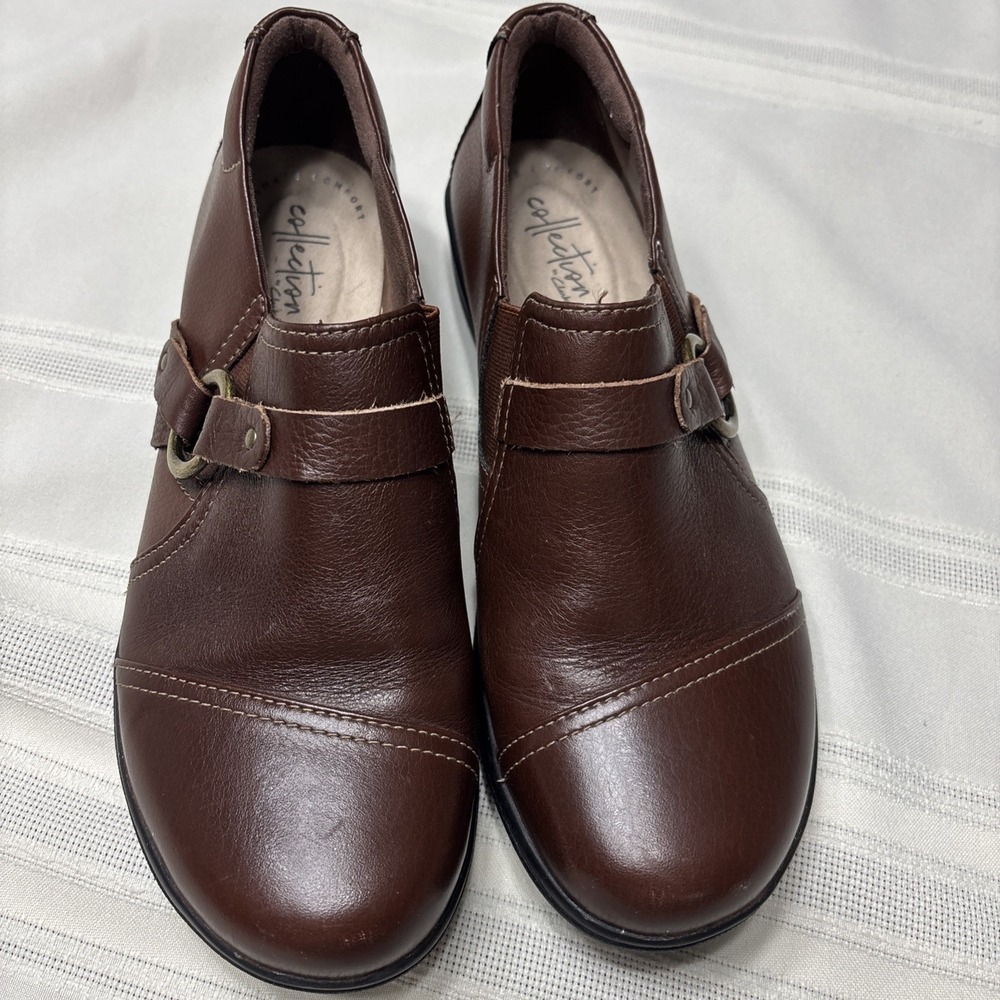 Clarks Womens Cheyn Madi Slip On Loafer Shoes Size 7.5 M Brown Leather